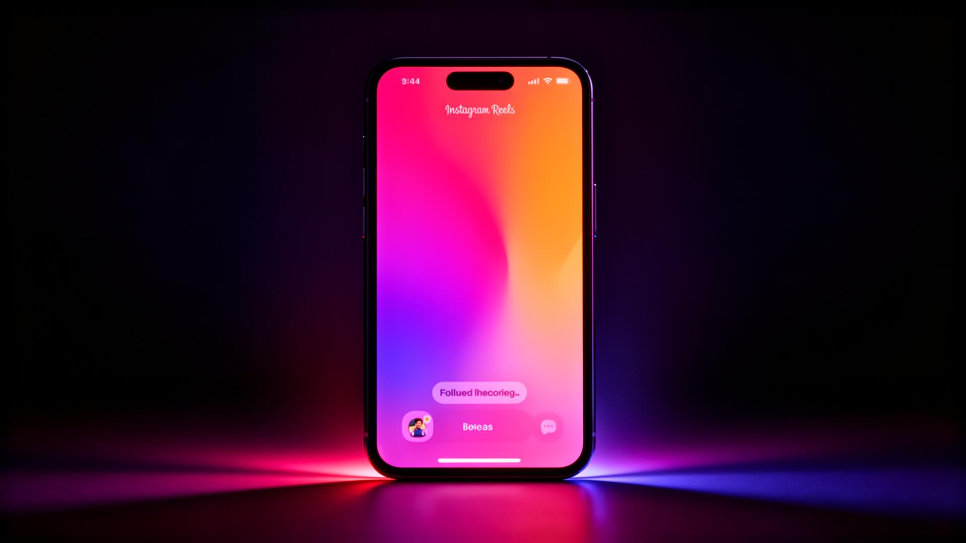 Smartphone glowing showing an Instagram Reels feed